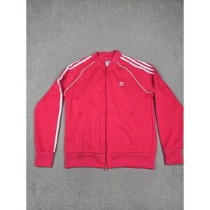 Adidas Track Jacket Womens Large Pink Primeblue 3-Stripes Full Zip Athletic